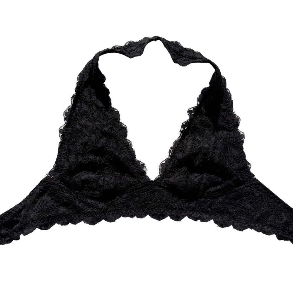 Intimately Free People Black Floral Lace Halter Bralette Scalloped V-Neck Small